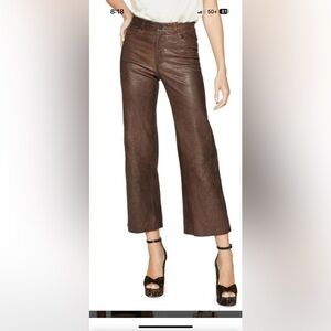 PAIGE Leenah Waist Genuine Leather Ankle Ankle Wide Leg Pants In Chestnut 27
